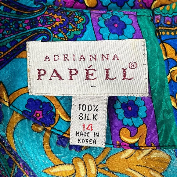ADRIANNA PAPELL Vintage Silk Bright Paisley Balloon Sleeve Blouse Career Artsy - Picture 10 of 11